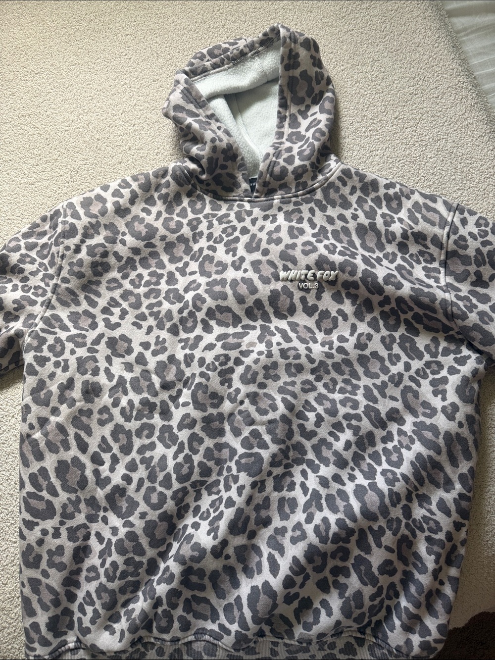 White Fox Boutique Leopard Turtleneck Hoodie - Gray & Cream